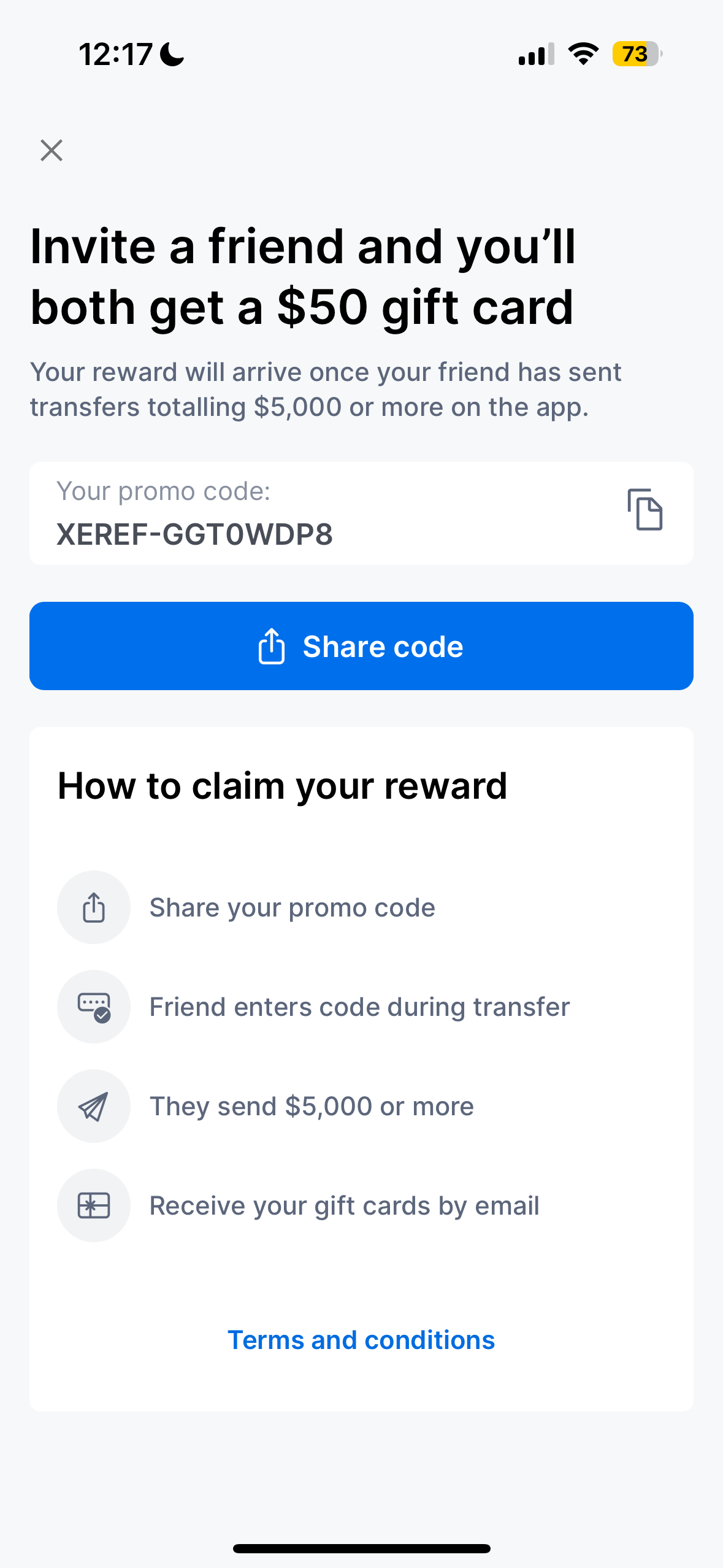 XE转账App推荐码活动页面 - 邀请好友各得$50礼品卡